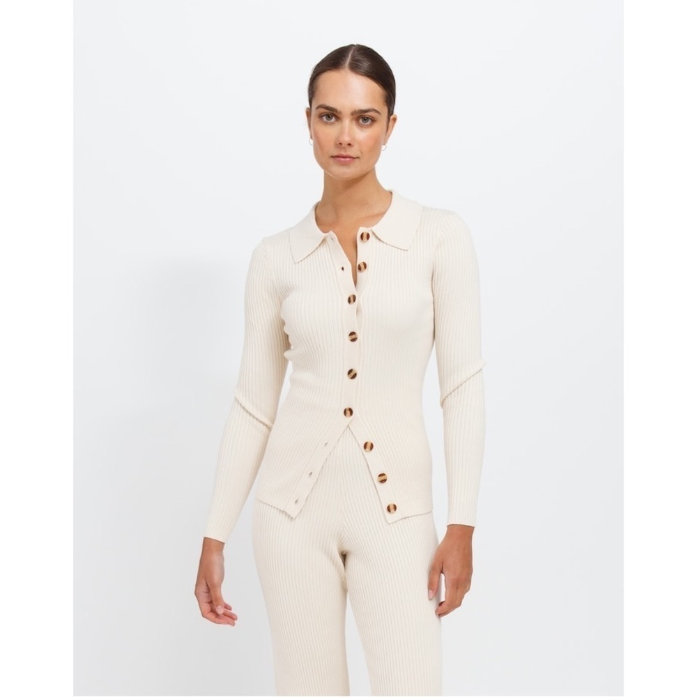 Brunette the Label Christy Rib Knit Button Up Top in Cream – Size M/L – NWT